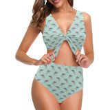 Kangaroo pattern background Chest Bowknot High Waisted Bikini Swimsuit