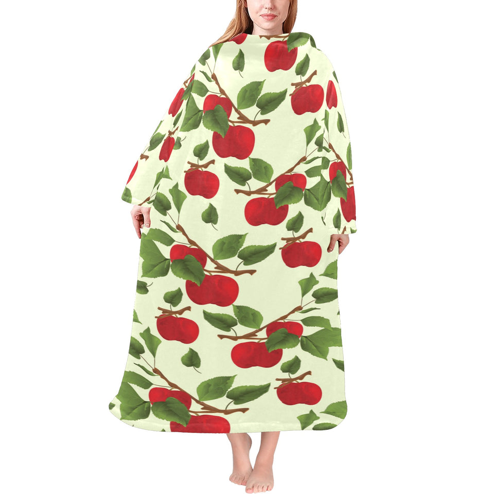 Red apples leaves pattern Blanket Robe with Sleeves