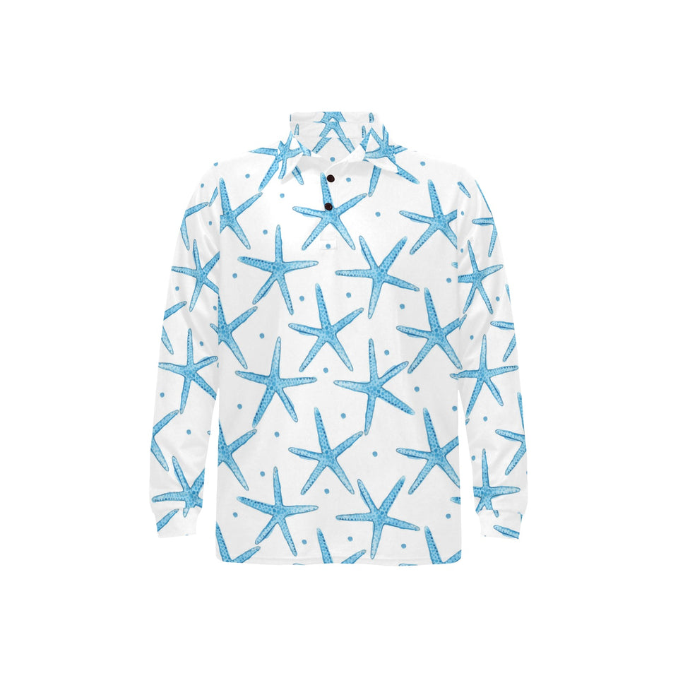 Watercolor starfish pattern Men's Long Sleeve Polo Shirt