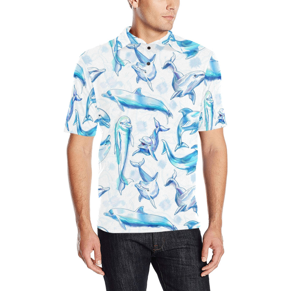Watercolor dolphin pattern Men's All Over Print Polo Shirt
