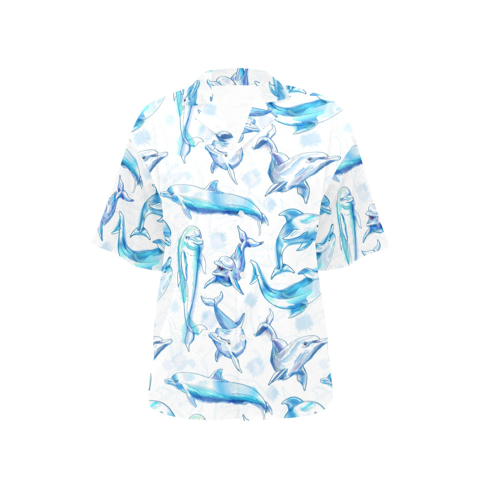 Watercolor dolphin pattern Women's All Over Print Hawaiian Shirt