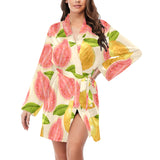 Beautiful guava pattern Women's Long Sleeve Belted Night Robe