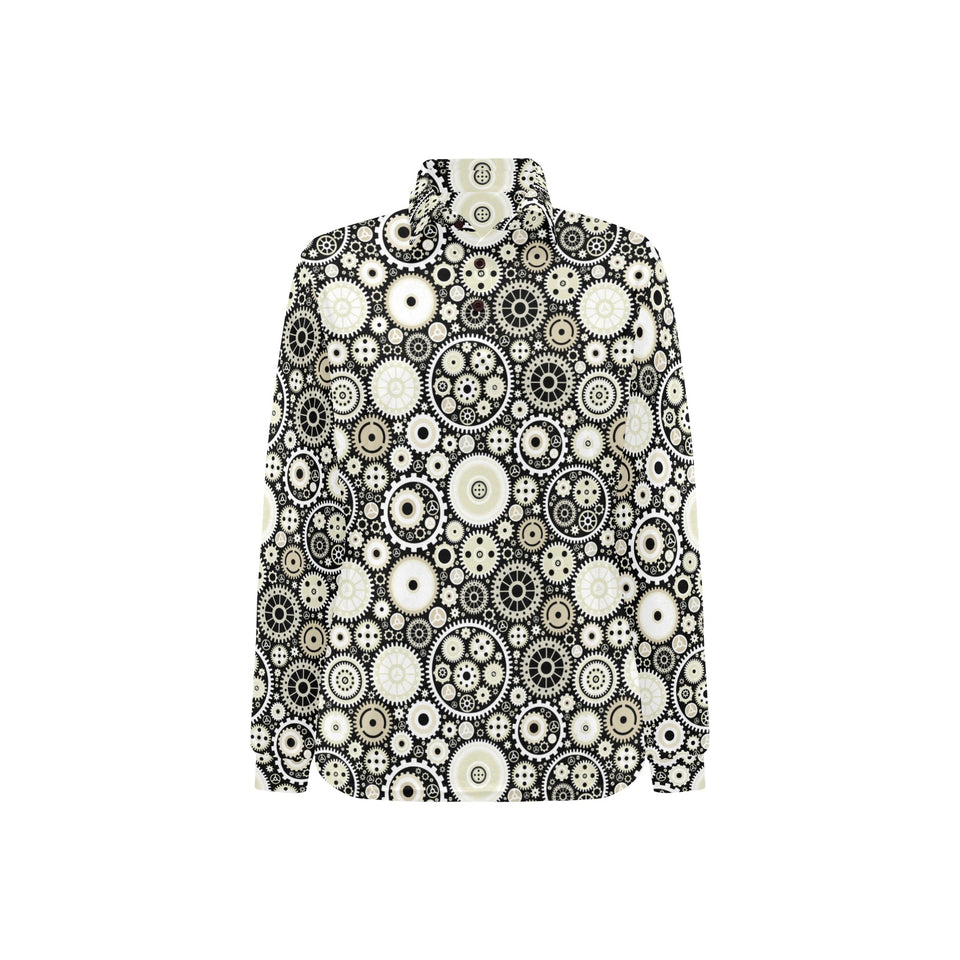 Gear Pattern Print Design 02 Women's Long Sleeve Polo Shirt