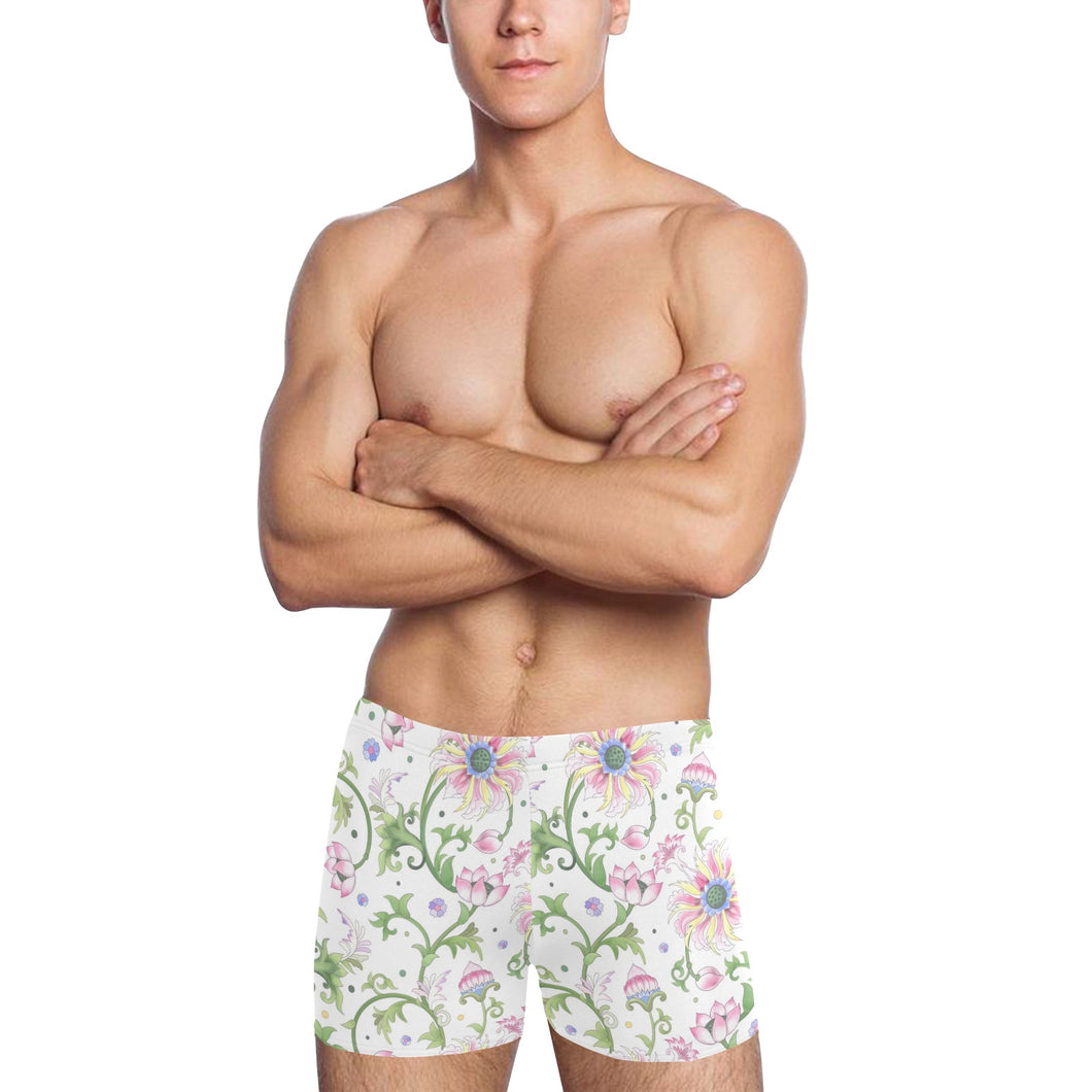 Beautiful pink lotus waterlily leaves pattern Men's Swimming Trunks