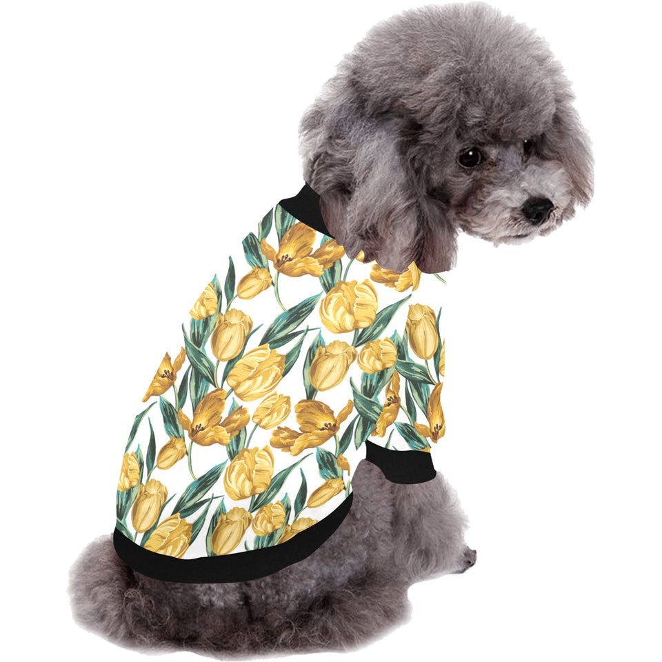 yellow tulips pattern All Over Print Pet Dog Round Neck Fuzzy Shirt