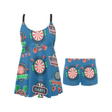 Darts Pattern Print Design 02 Chest Sexy Pleated Two Piece Swim Dress