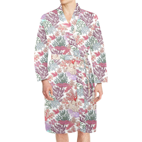 Coral Reef Pattern Print Design 03 Men's Long Sleeve Belted Night Robe