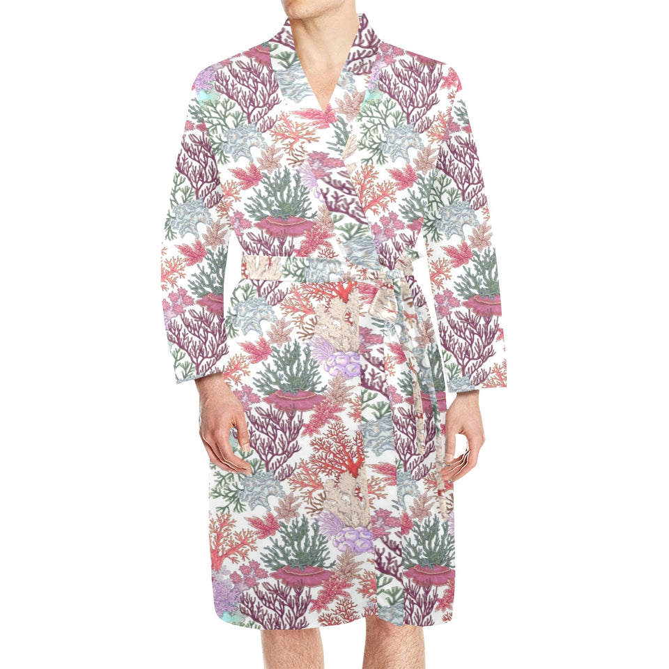 Coral Reef Pattern Print Design 03 Men's Long Sleeve Belted Night Robe