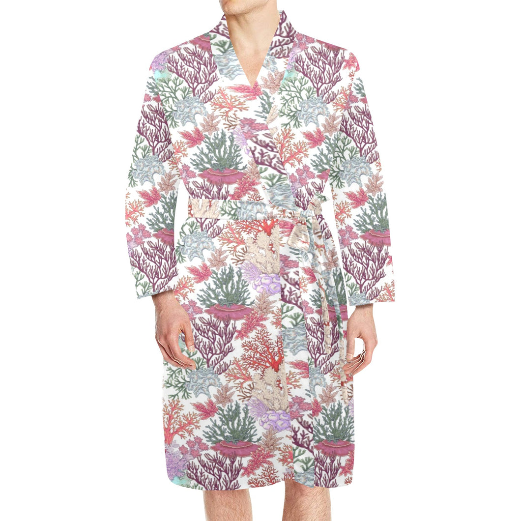 Coral Reef Pattern Print Design 03 Men's Long Sleeve Belted Night Robe