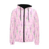 Lavender pattern pink background Men's Padded Hooded Jacket