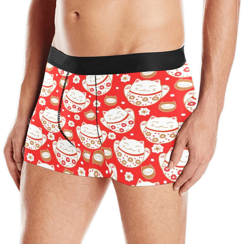 Cute Maneki neko cat red background Men's All Over Print Boxer Briefs Men's Underwear