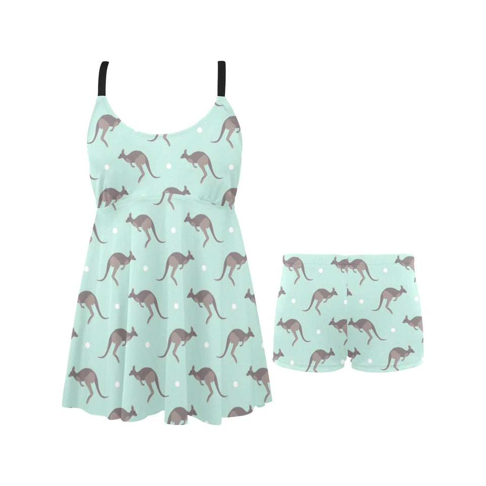 Kangaroo pattern background Chest Sexy Pleated Two Piece Swim Dress