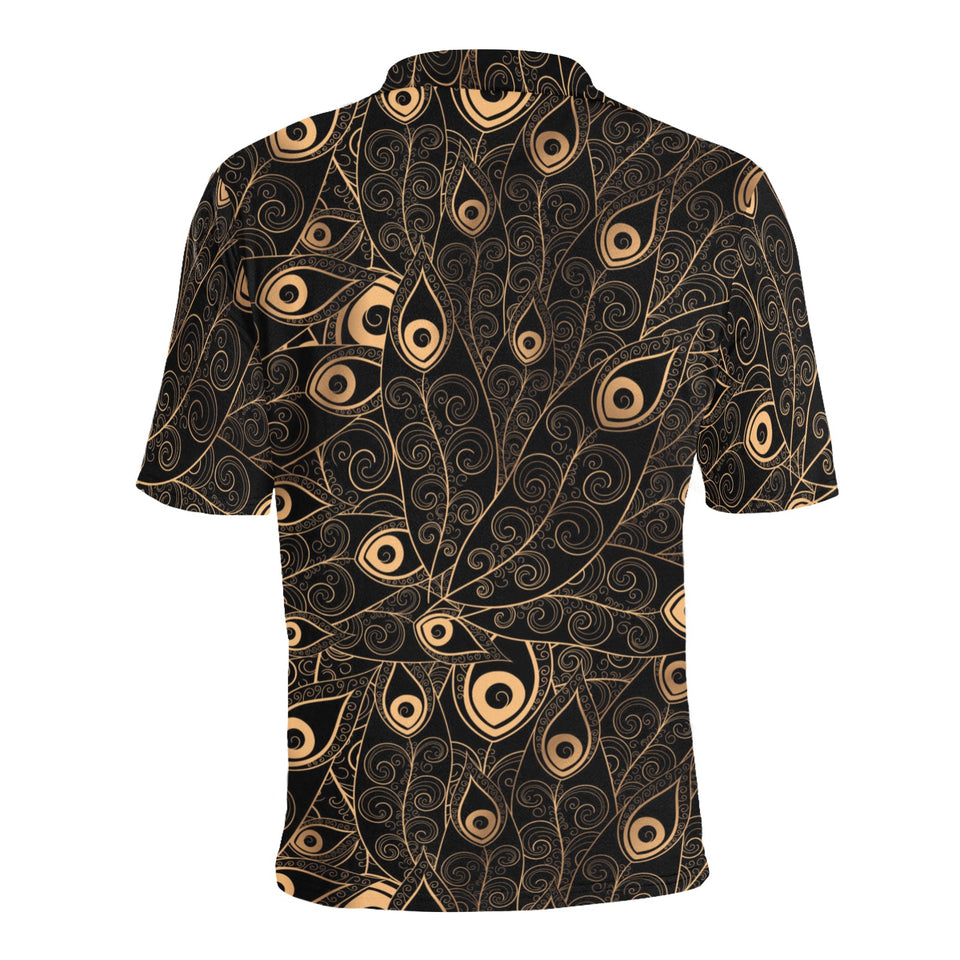 Gold peacock feather pattern Men's All Over Print Polo Shirt