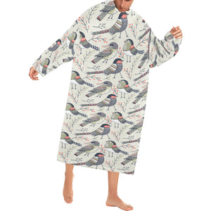 Pigeon Pattern Print Design 04 Blanket Robe with Sleeves