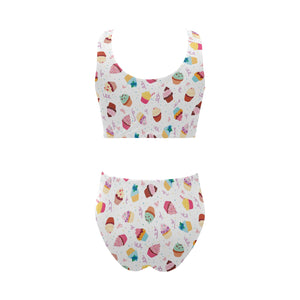 Cake cupcake design pattern Chest Bowknot High Waisted Bikini Swimsuit