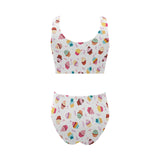 Cake cupcake design pattern Chest Bowknot High Waisted Bikini Swimsuit