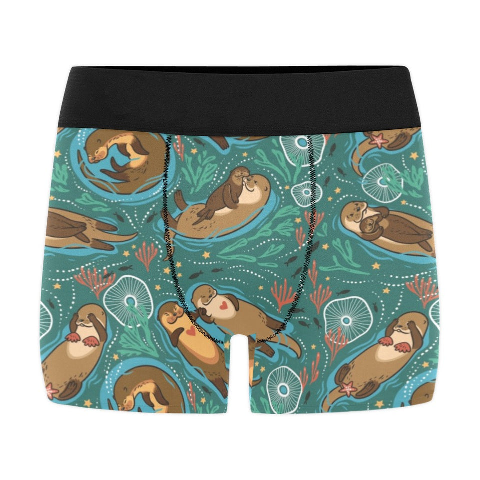 cute brown sea otters ornamental seaweed corals gr Men's All Over Print Boxer Briefs Men's Underwear