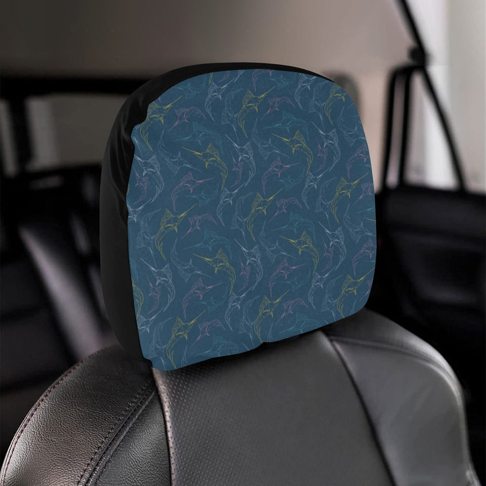Swordfish Pattern Print Design 02 Car Headrest Cover