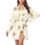 Bee honeycomb seamless design pattern Women's Long Sleeve Belted Night Robe