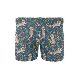 Raccoon tropical leaves pattern Men's Swimming Trunks