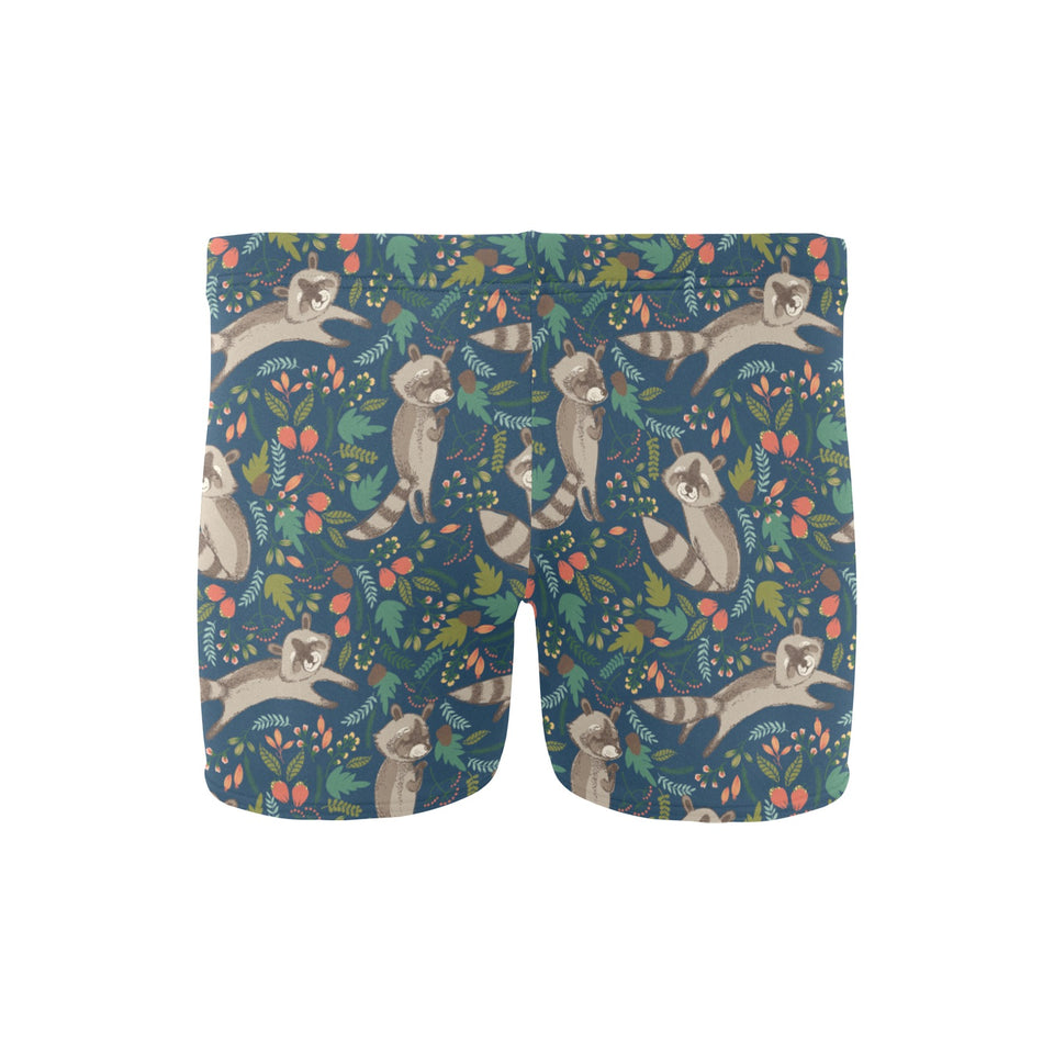 Raccoon tropical leaves pattern Men's Swimming Trunks
