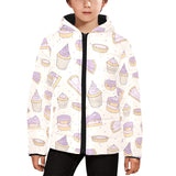Cakes pies tarts muffins and eclairs purple bluebe Kids' Boys' Girls' Padded Hooded Jacket