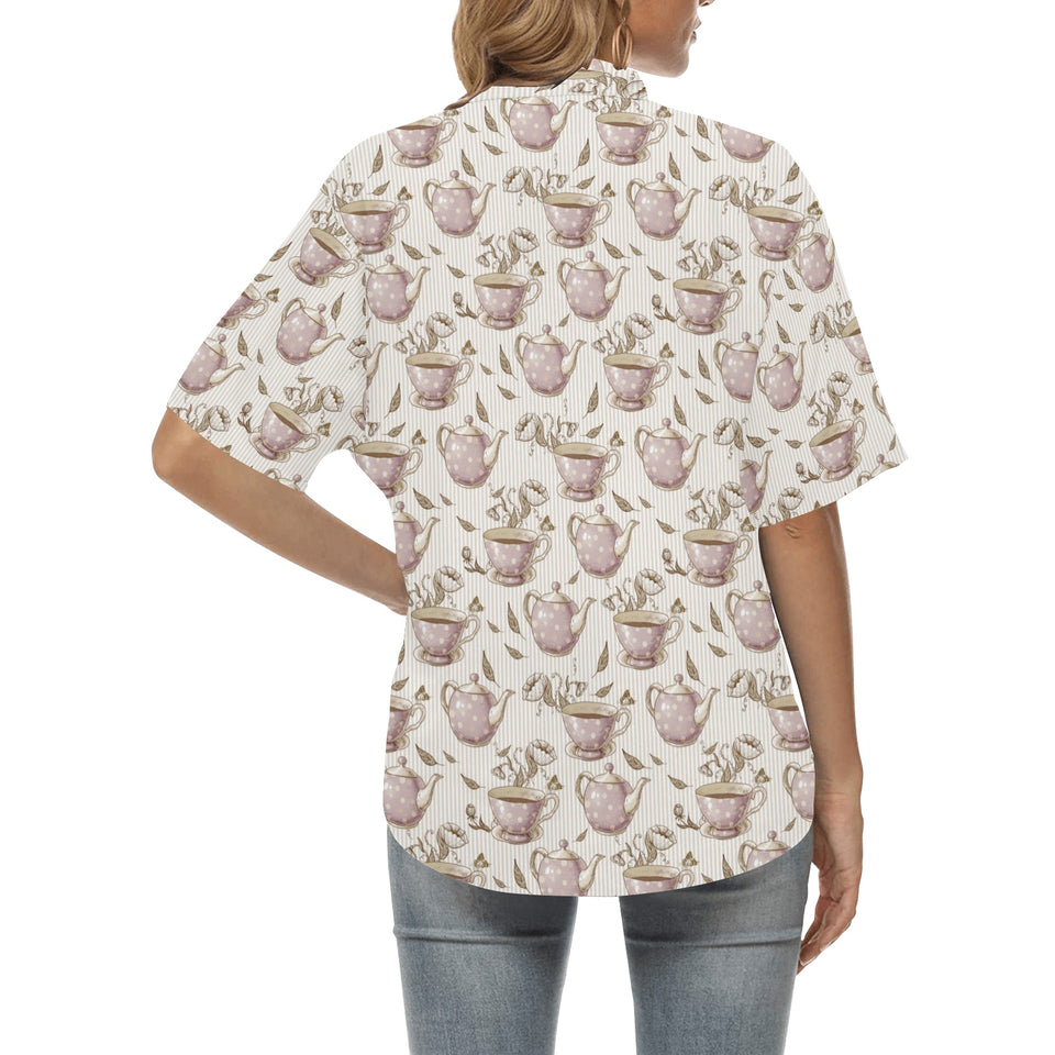 Tea pots Pattern Print Design 03 Women's All Over Print Hawaiian Shirt