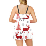 Deer tree snowflakes chrismas pattern Chest Sexy Pleated Two Piece Swim Dress