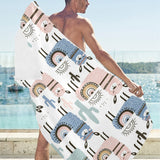 lama Alpaca cactus hand drawn pattern Beach Towel