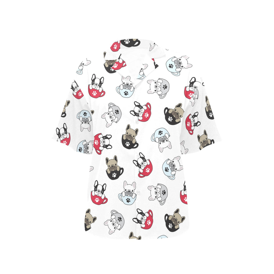French bulldog cup paw pattern Women's All Over Print Hawaiian Shirt