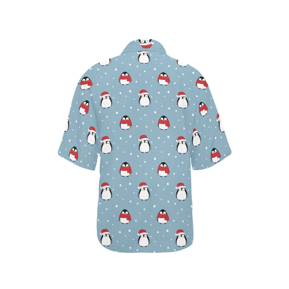 Cute penguin christmas snow pattern Women's All Over Print Hawaiian Shirt