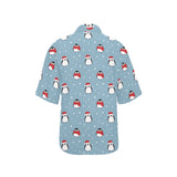 Cute penguin christmas snow pattern Women's All Over Print Hawaiian Shirt
