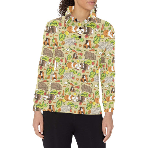 Guinea Pig Pattern Print Design 04 Women's Long Sleeve Polo Shirt