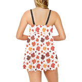 Colorful Maple Leaf pattern Chest Sexy Pleated Two Piece Swim Dress