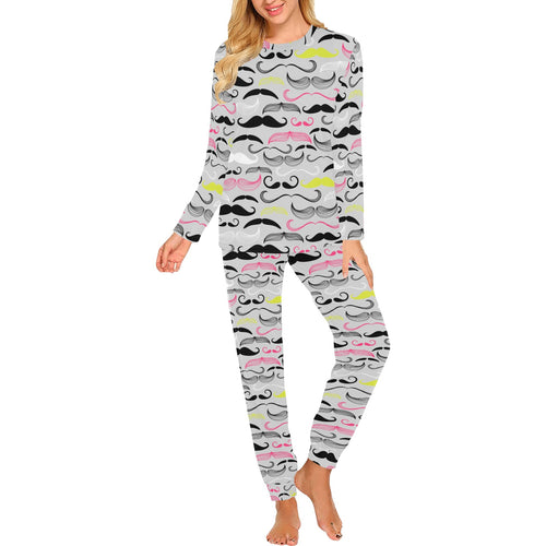 Mustache Beard Pattern Print Design 02 Women's All Over Print Pajama Set
