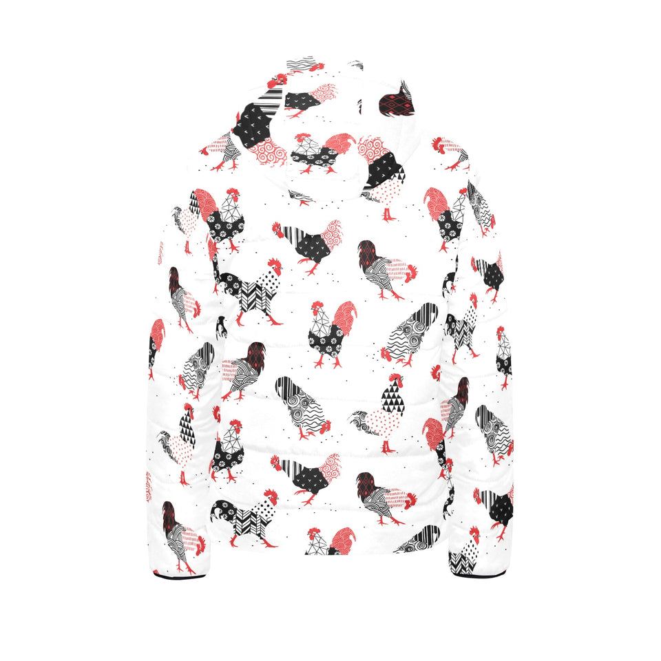 Cool rooster chicken cock floral ornament backgrou Kids' Boys' Girls' Padded Hooded Jacket