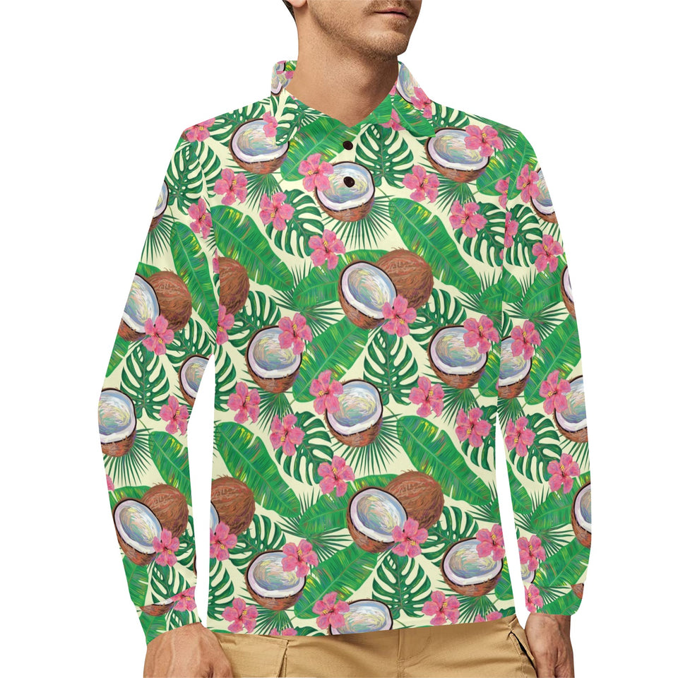 Coconut Pattern Print Design 01 Men's Long Sleeve Polo Shirt