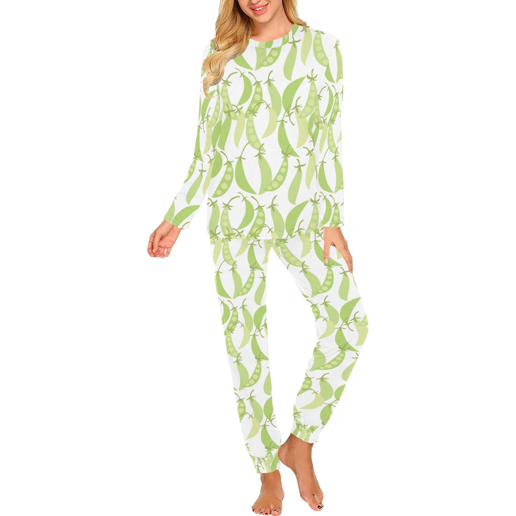 Green Peas Pattern Print Design 03 Women's All Over Print Pajama Set