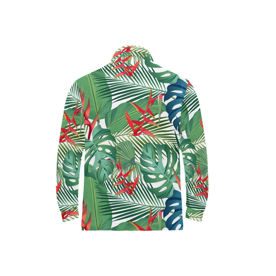 heliconia palm and monstera leaves pattern Men's Long Sleeve Polo Shirt