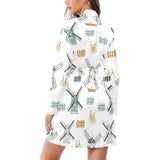 windmill pattern Women's Long Sleeve Belted Night Robe