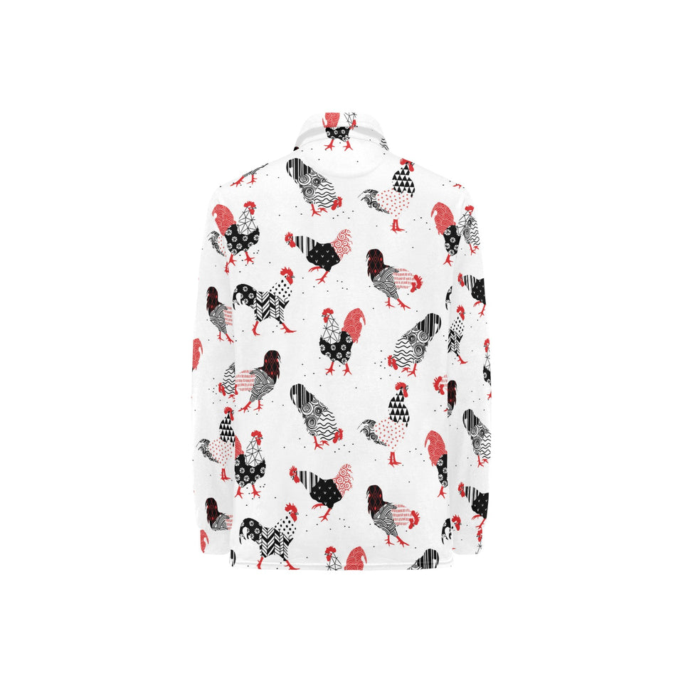 Cool rooster chicken cock floral ornament backgrou Women's Long Sleeve Polo Shirt
