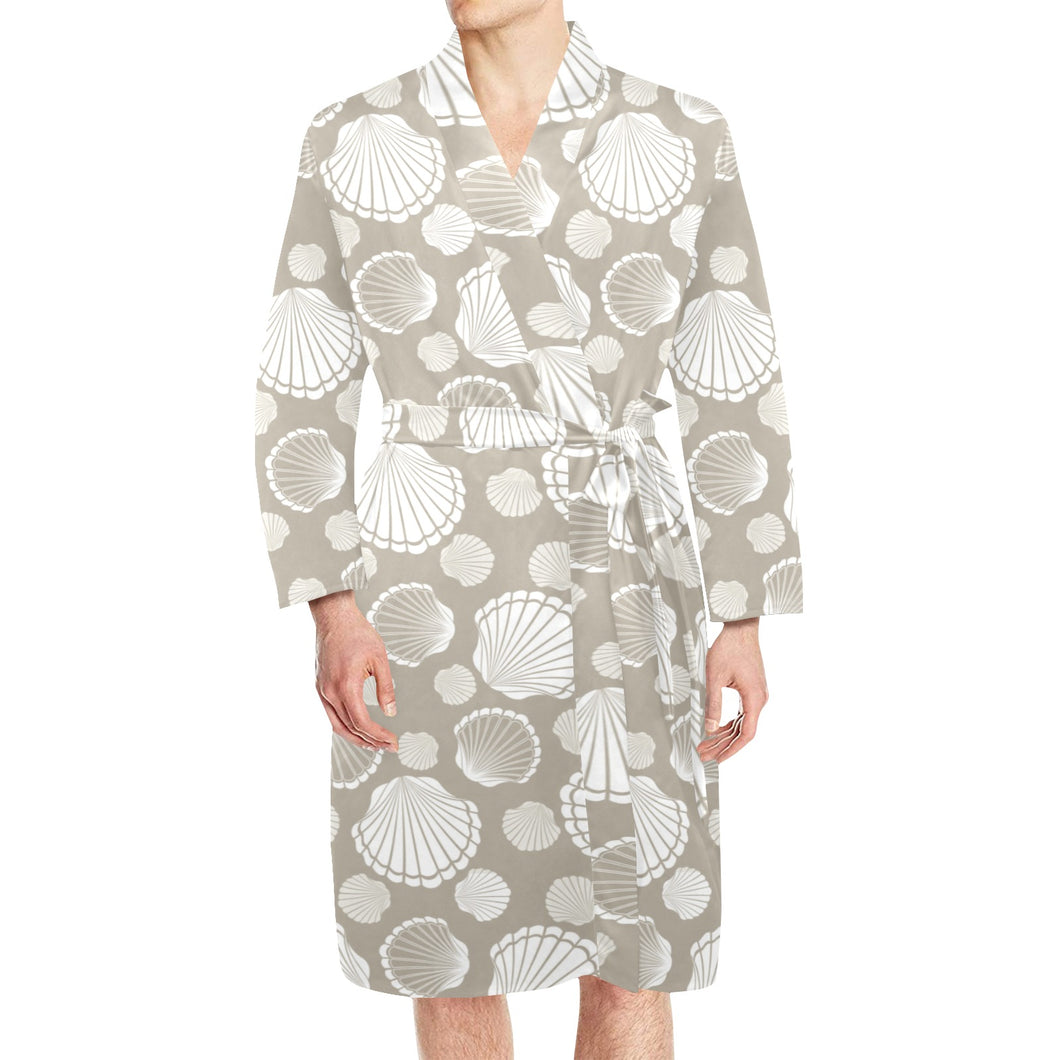 Scallop shell pattern Men's Long Sleeve Belted Night Robe