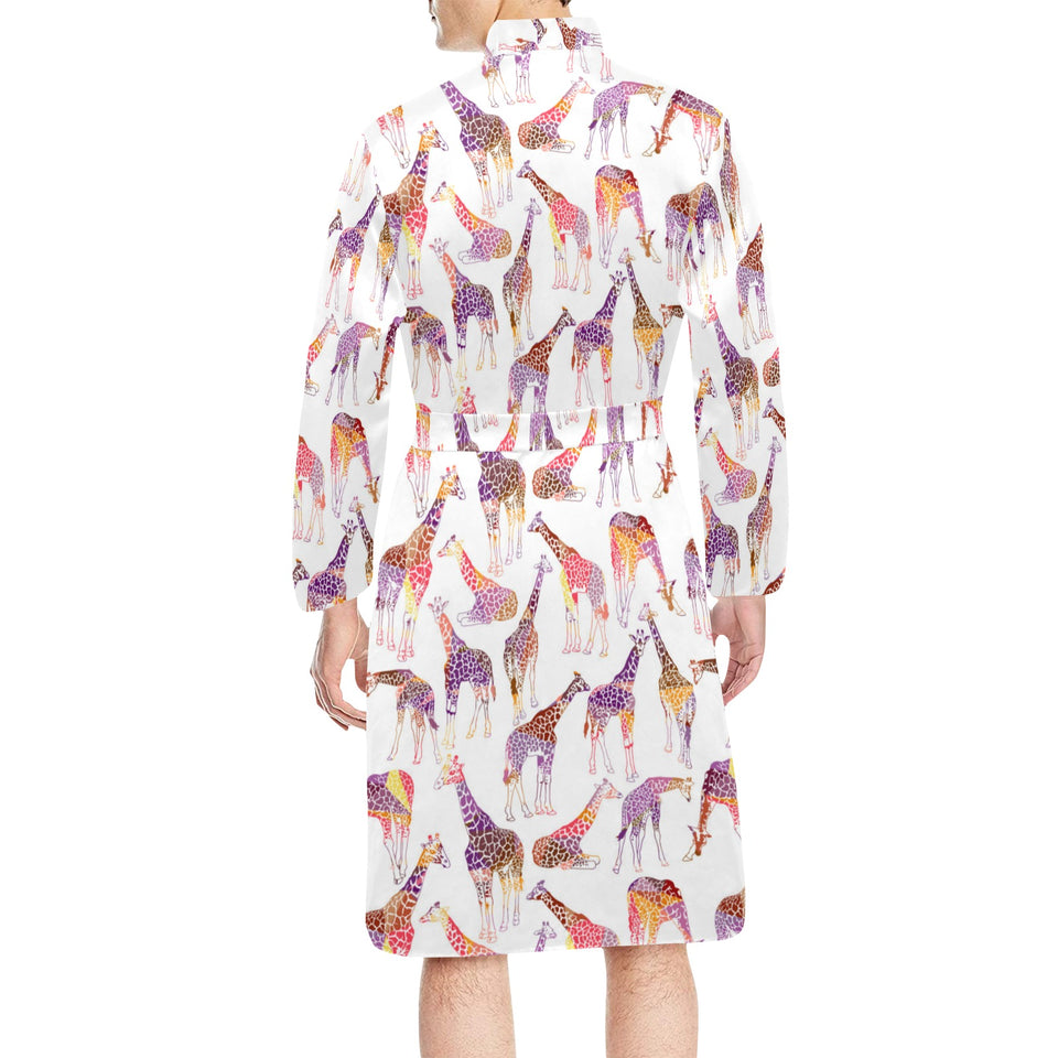 Giraffe Pattern Print Design 02 Men's Long Sleeve Belted Night Robe