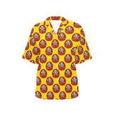 Daruma japanese wooden doll yellow background Women's All Over Print Hawaiian Shirt