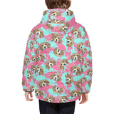 Beagle muzzles turquoise paint splashes pink patte Kids' Boys' Girls' Padded Hooded Jacket