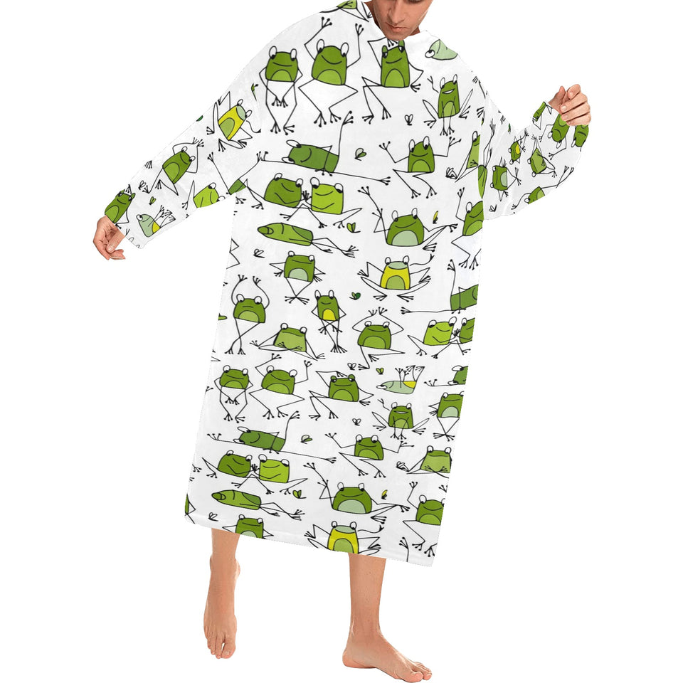 Sketch funny frog pattern Blanket Robe with Sleeves