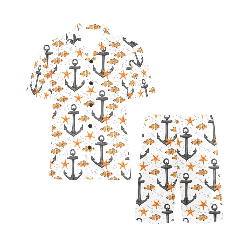 Clown Fish Pattern Print Design 02 Men's V-Neck Short Pajama Set
