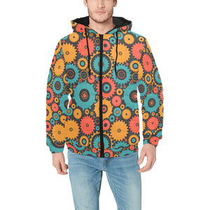 Gear Pattern Print Design 01 Men's Padded Hooded Jacket