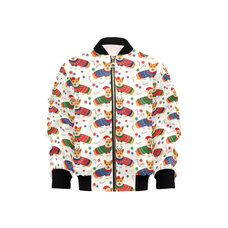 Corgi Christmas Pattern Kids' Boys' Girls' Bomber Jacket