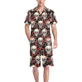 Red snake skull pattern Men's V-Neck Short Pajama Set